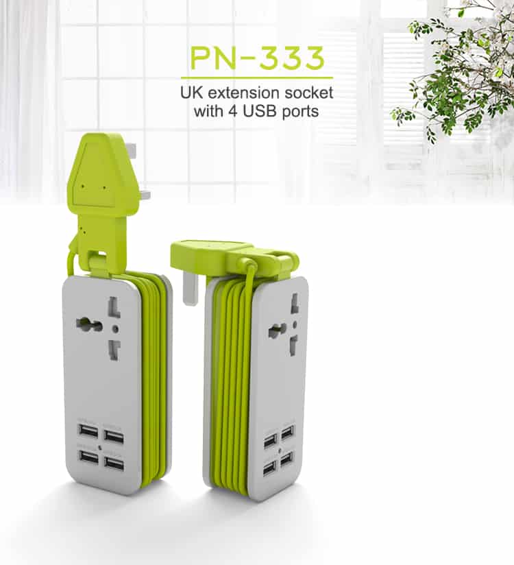 Pineng Soket Extension 4 USB Port Hub PN333 Green